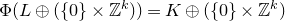 normal upper Phi left parenthesis upper L circled plus left parenthesis StartSet 0 EndSet times double struck upper Z Superscript k Baseline right parenthesis right parenthesis equals upper K circled plus left parenthesis StartSet 0 EndSet times double struck upper Z Superscript k Baseline right parenthesis