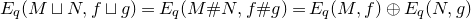 upper E Subscript q Baseline left parenthesis upper M square cup upper N comma f square cup g right parenthesis equals upper E Subscript q Baseline left parenthesis upper M number sign upper N comma f number sign g right parenthesis equals upper E Subscript q Baseline left parenthesis upper M comma f right parenthesis circled plus upper E Subscript q Baseline left parenthesis upper N comma g right parenthesis
