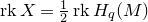 normal r normal k upper X equals one half normal r normal k upper H Subscript q Baseline left parenthesis upper M right parenthesis
