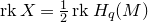 normal r normal k upper X equals one half normal r normal k upper H Subscript q Baseline left parenthesis upper M right parenthesis