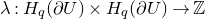 lamda colon upper H Subscript q Baseline left parenthesis partial differential upper U right parenthesis times upper H Subscript q Baseline left parenthesis partial differential upper U right parenthesis right arrow double struck upper Z