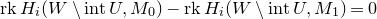 normal r normal k upper H Subscript i Baseline left parenthesis upper W minus normal i normal n normal t upper U comma upper M 0 right parenthesis minus normal r normal k upper H Subscript i Baseline left parenthesis upper W minus normal i normal n normal t upper U comma upper M 1 right parenthesis equals 0