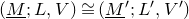 left parenthesis upper M underbar semicolon upper L comma upper V right parenthesis approximately equals left parenthesis upper M underbar Superscript prime Baseline semicolon upper L prime comma upper V Superscript prime Baseline right parenthesis