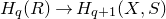 upper H Subscript q Baseline left parenthesis upper R right parenthesis right arrow upper H Subscript q plus 1 Baseline left parenthesis upper X comma upper S right parenthesis