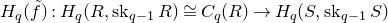 upper H Subscript q Baseline left parenthesis f overtilde right parenthesis colon upper H Subscript q Baseline left parenthesis upper R comma normal s normal k Subscript q minus 1 Baseline upper R right parenthesis approximately equals upper C Subscript q Baseline left parenthesis upper R right parenthesis right arrow upper H Subscript q Baseline left parenthesis upper S comma normal s normal k Subscript q minus 1 Baseline upper S right parenthesis