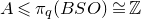 upper A less than or slanted equals pi Subscript q Baseline left parenthesis upper B upper S upper O right parenthesis approximately equals double struck upper Z
