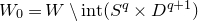upper W 0 equals upper W minus normal i normal n normal t left parenthesis upper S Superscript q Baseline times upper D Superscript q plus 1 Baseline right parenthesis