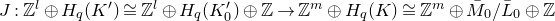 upper J colon double struck upper Z Superscript l Baseline circled plus upper H Subscript q Baseline left parenthesis upper K Superscript prime Baseline right parenthesis approximately equals double struck upper Z Superscript l Baseline circled plus upper H Subscript q Baseline left parenthesis upper K prime 0 right parenthesis circled plus double struck upper Z right arrow double struck upper Z Superscript m Baseline circled plus upper H Subscript q Baseline left parenthesis upper K right parenthesis approximately equals double struck upper Z Superscript m Baseline circled plus upper M overbar Subscript 0 Baseline divided by upper L overbar Subscript 0 Baseline circled plus double struck upper Z