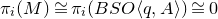 pi Subscript i Baseline left parenthesis upper M right parenthesis approximately equals pi Subscript i Baseline left parenthesis upper B upper S upper O left angle bracket q comma upper A right angle bracket right parenthesis approximately equals 0