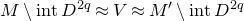 upper M minus normal i normal n normal t upper D Superscript 2 q Baseline almost equals upper V almost equals upper M prime minus normal i normal n normal t upper D Superscript 2 q