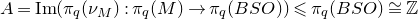 upper A equals normal upper I normal m left parenthesis pi Subscript q Baseline left parenthesis nu Subscript upper M Baseline right parenthesis colon pi Subscript q Baseline left parenthesis upper M right parenthesis right arrow pi Subscript q Baseline left parenthesis upper B upper S upper O right parenthesis right parenthesis less than or slanted equals pi Subscript q Baseline left parenthesis upper B upper S upper O right parenthesis approximately equals double struck upper Z