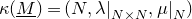 kappa left parenthesis upper M underbar right parenthesis equals left parenthesis upper N comma lamda vertical bar Subscript upper N times upper N Baseline comma mu vertical bar Subscript upper N Baseline right parenthesis