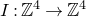 upper I colon double struck upper Z Superscript 4 Baseline right arrow double struck upper Z Superscript 4