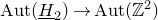 normal upper A normal u normal t left parenthesis upper H underbar Subscript 2 Baseline right parenthesis right arrow normal upper A normal u normal t left parenthesis double struck upper Z squared right parenthesis