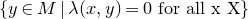 StartSet y element of upper M vertical bar lamda left parenthesis x comma y right parenthesis equals 0 for all x upper X EndSet