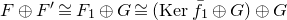 upper F circled plus upper F Superscript prime Baseline approximately equals upper F 1 circled plus upper G approximately equals left parenthesis normal upper K normal e normal r f overbar Subscript 1 Baseline circled plus upper G right parenthesis circled plus upper G