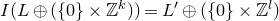 upper I left parenthesis upper L circled plus left parenthesis StartSet 0 EndSet times double struck upper Z Superscript k Baseline right parenthesis right parenthesis equals upper L prime circled plus left parenthesis StartSet 0 EndSet times double struck upper Z Superscript l Baseline right parenthesis