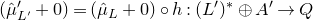left parenthesis ModifyingAbove mu With caret prime Subscript upper L Sub Superscript prime Subscript Baseline plus 0 right parenthesis equals left parenthesis ModifyingAbove mu With caret Subscript upper L Baseline plus 0 right parenthesis ring h colon left parenthesis upper L Superscript prime Baseline right parenthesis Superscript asterisk Baseline circled plus upper A Superscript prime Baseline right arrow upper Q