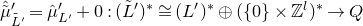ModifyingAbove Above mu overtilde With caret prime Subscript upper L overtilde Sub Superscript prime Subscript Baseline equals ModifyingAbove mu With caret prime Subscript upper L Sub Superscript prime Subscript Baseline plus 0 colon left parenthesis upper L overtilde Superscript prime Baseline right parenthesis Superscript asterisk Baseline approximately equals left parenthesis upper L Superscript prime Baseline right parenthesis Superscript asterisk Baseline circled plus left parenthesis StartSet 0 EndSet times double struck upper Z Superscript l Baseline right parenthesis Superscript asterisk Baseline right arrow upper Q