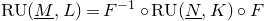 normal upper R normal upper U left parenthesis upper M underbar comma upper L right parenthesis equals upper F Superscript negative 1 Baseline ring normal upper R normal upper U left parenthesis upper N underbar comma upper K right parenthesis ring upper F