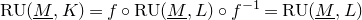 normal upper R normal upper U left parenthesis upper M underbar comma upper K right parenthesis equals f ring normal upper R normal upper U left parenthesis upper M underbar comma upper L right parenthesis ring f Superscript negative 1 Baseline equals normal upper R normal upper U left parenthesis upper M underbar comma upper L right parenthesis