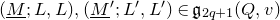 left parenthesis upper M underbar semicolon upper L comma upper L right parenthesis comma left parenthesis upper M underbar Superscript prime Baseline semicolon upper L prime comma upper L Superscript prime Baseline right parenthesis element of German g Subscript 2 q plus 1 Baseline left parenthesis upper Q comma v right parenthesis
