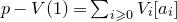 p minus upper V left parenthesis 1 right parenthesis equals sigma summation Underscript i greater than or slanted equals 0 Endscripts upper V Subscript i Baseline left bracket a Subscript i Baseline right bracket