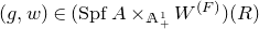 left parenthesis g comma w right parenthesis element of left parenthesis upper S p f upper A times Subscript double struck upper A Sub Subscript plus Sub Superscript 1 Subscript Baseline upper W Superscript left parenthesis upper F right parenthesis Baseline right parenthesis left parenthesis upper R right parenthesis