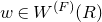 w element of upper W Superscript left parenthesis upper F right parenthesis Baseline left parenthesis upper R right parenthesis