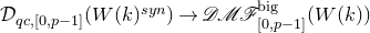 script upper D Subscript q c comma left bracket 0 comma p minus 1 right bracket Baseline left parenthesis upper W left parenthesis k right parenthesis Superscript s y n Baseline right parenthesis right arrow script upper D script upper M script upper F Subscript left bracket 0 comma p minus 1 right bracket Superscript normal b normal i normal g Baseline left parenthesis upper W left parenthesis k right parenthesis right parenthesis