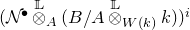 left parenthesis script upper N Superscript bullet Baseline circled times Overscript double struck upper L Endscripts Subscript upper A Baseline left parenthesis upper B divided by upper A circled times Overscript double struck upper L Endscripts Subscript upper W left parenthesis k right parenthesis Baseline k right parenthesis right parenthesis Superscript i