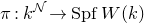 pi colon k Superscript script upper N Baseline right arrow upper S p f upper W left parenthesis k right parenthesis