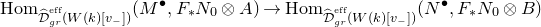 upper H o m Subscript ModifyingAbove script upper D With caret Sub Subscript g r Sub Superscript eff Subscript left parenthesis upper W left parenthesis k right parenthesis left bracket v Sub Subscript minus Subscript right bracket right parenthesis Baseline left parenthesis upper M Superscript bullet Baseline comma upper F Subscript asterisk Baseline upper N 0 circled times upper A right parenthesis right arrow upper H o m Subscript ModifyingAbove script upper D With caret Sub Subscript g r Sub Superscript eff Subscript left parenthesis upper W left parenthesis k right parenthesis left bracket v Sub Subscript minus Subscript right bracket right parenthesis Baseline left parenthesis upper N Superscript bullet Baseline comma upper F Subscript asterisk Baseline upper N 0 circled times upper B right parenthesis