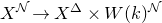 upper X Superscript script upper N Baseline right arrow upper X Superscript double struck upper Delta Baseline times upper W left parenthesis k right parenthesis Superscript script upper N
