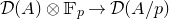 script upper D left parenthesis upper A right parenthesis circled times double struck upper F Subscript p Baseline right arrow script upper D left parenthesis upper A divided by p right parenthesis
