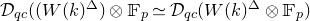 script upper D Subscript q c Baseline left parenthesis left parenthesis upper W left parenthesis k right parenthesis Superscript double struck upper Delta Baseline right parenthesis circled times double struck upper F Subscript p Baseline asymptotically equals script upper D Subscript q c Baseline left parenthesis upper W left parenthesis k right parenthesis Superscript double struck upper Delta Baseline circled times double struck upper F Subscript p Baseline right parenthesis