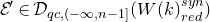 script upper E prime element of script upper D Subscript q c comma left parenthesis negative normal infinity comma n minus 1 right bracket Baseline left parenthesis upper W left parenthesis k right parenthesis Subscript r e d Superscript s y n Baseline right parenthesis