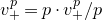 v Subscript plus Superscript p Baseline equals p dot v Subscript plus Superscript p Baseline divided by p