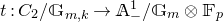 t colon upper C 2 divided by double struck upper G Subscript m comma k Baseline right arrow double struck upper A Subscript minus Superscript 1 Baseline divided by double struck upper G Subscript m Baseline circled times double struck upper F Subscript p Baseline