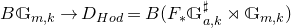 upper B double struck upper G Subscript m comma k Baseline right arrow upper D Subscript upper H o d Baseline equals upper B left parenthesis upper F Subscript asterisk Baseline double struck upper G Subscript a comma k Superscript normal ♯ Baseline right normal factor semidirect product double struck upper G Subscript m comma k Baseline right parenthesis