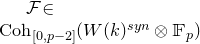 script upper F element of upper C o h Subscript left bracket 0 comma p minus 2 right bracket Baseline left parenthesis upper W left parenthesis k right parenthesis Superscript s y n Baseline circled times double struck upper F Subscript p Baseline right parenthesis