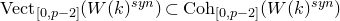 Vect Subscript left bracket 0 comma p minus 2 right bracket Baseline left parenthesis upper W left parenthesis k right parenthesis Superscript s y n Baseline right parenthesis subset of upper C o h Subscript left bracket 0 comma p minus 2 right bracket Baseline left parenthesis upper W left parenthesis k right parenthesis Superscript s y n Baseline right parenthesis