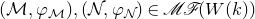 left parenthesis script upper M comma phi Subscript script upper M Baseline right parenthesis comma left parenthesis script upper N comma phi Subscript script upper N Baseline right parenthesis element of script upper M script upper F left parenthesis upper W left parenthesis k right parenthesis right parenthesis