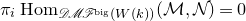 pi Subscript i Baseline upper H o m Subscript script upper D script upper M script upper F Sub Superscript normal b normal i normal g Subscript left parenthesis upper W left parenthesis k right parenthesis right parenthesis Baseline left parenthesis script upper M comma script upper N right parenthesis equals 0
