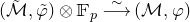 left parenthesis script upper M overtilde comma phi overtilde right parenthesis circled times double struck upper F Subscript p Baseline ModifyingAbove long right arrow With tilde left parenthesis script upper M comma phi right parenthesis