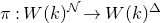 pi colon upper W left parenthesis k right parenthesis Superscript script upper N Baseline right arrow upper W left parenthesis k right parenthesis Superscript double struck upper Delta