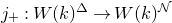 j Subscript plus Baseline colon upper W left parenthesis k right parenthesis Superscript double struck upper Delta Baseline right arrow upper W left parenthesis k right parenthesis Superscript script upper N