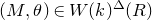 left parenthesis upper M comma theta right parenthesis element of upper W left parenthesis k right parenthesis Superscript double struck upper Delta Baseline left parenthesis upper R right parenthesis