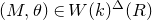 left parenthesis upper M comma theta right parenthesis element of upper W left parenthesis k right parenthesis Superscript double struck upper Delta Baseline left parenthesis upper R right parenthesis