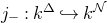 j Subscript minus Baseline colon k Superscript double struck upper Delta Baseline right arrow with hook k Superscript script upper N